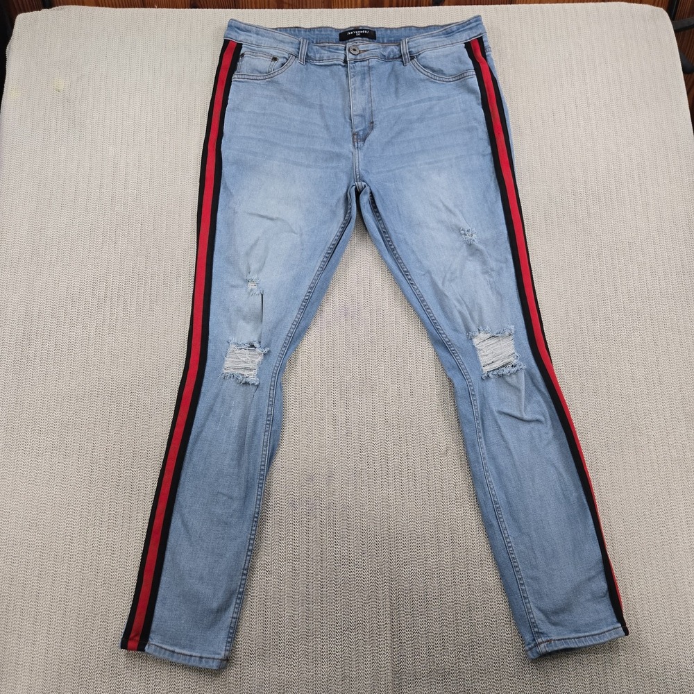Serenede Jeans Mens 38x32 Blue Skinny Distressed Stripe Stretch Denim Streetwear